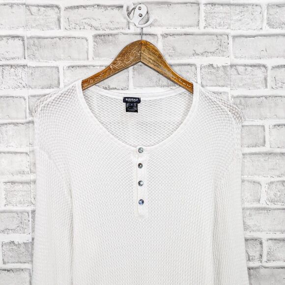 BLEUSALT Malibu Men's Waffle Henley in white knit modal size 3 fit Large - Picture 3 of 6